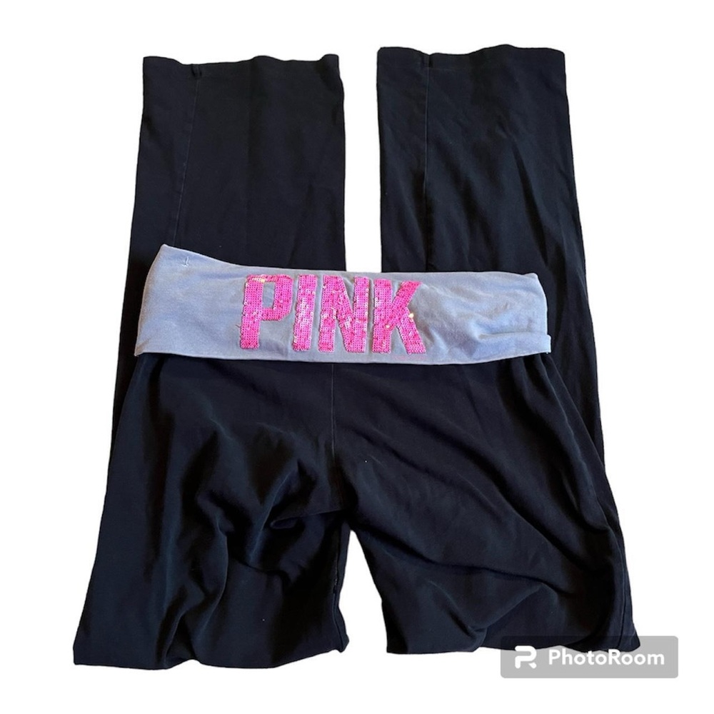 VS PINK sequins fold over flared yoga pants